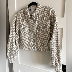 Adorable cropped whimsical floral jean jacket